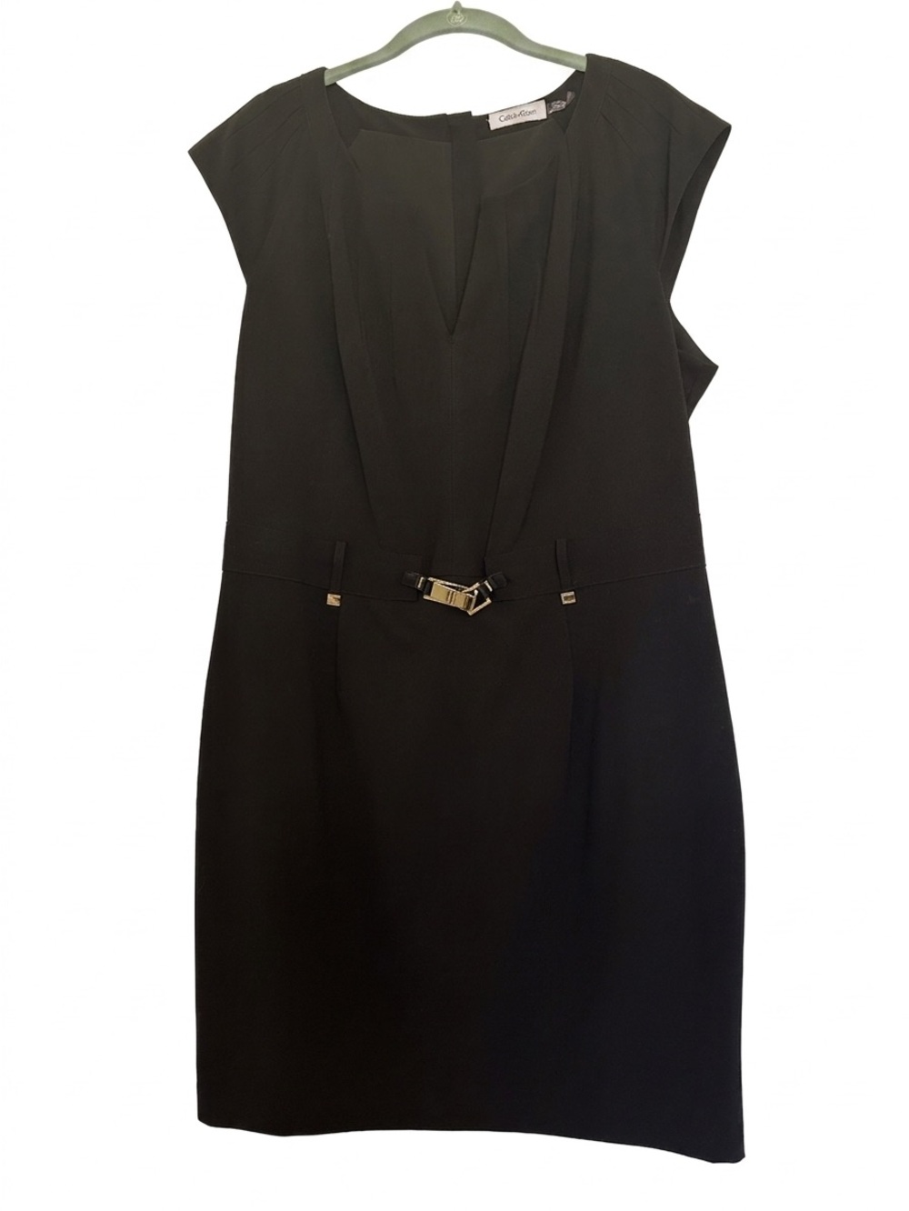 Calvin Klein Black Midi Sheath Dress with Gold Buckle